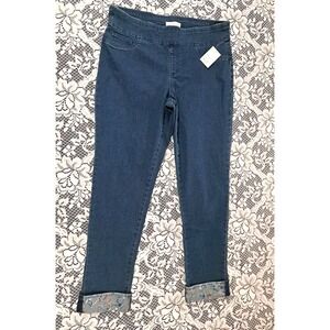 Cactus + Pearl Jeans L High Rise Pull On Cuffed Skinny  Blue Denim Stretch NWT